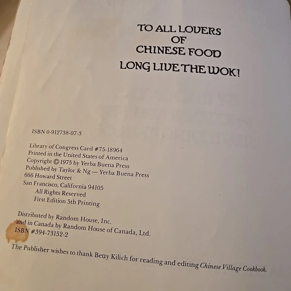 VTG 1975 Chinese Village Cookbook Rhoda Yee Verba‎ Buena Press SF Cantonese USA